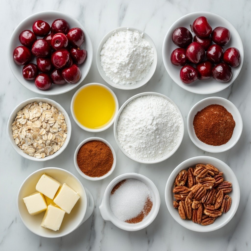 Easy Cherry Crisp Recipe - Ingredients Image — Easy Cherry Crisp, cherry crisp dessert, how to make cherry crisp, cherry crisp with oats, simple cherry dessert