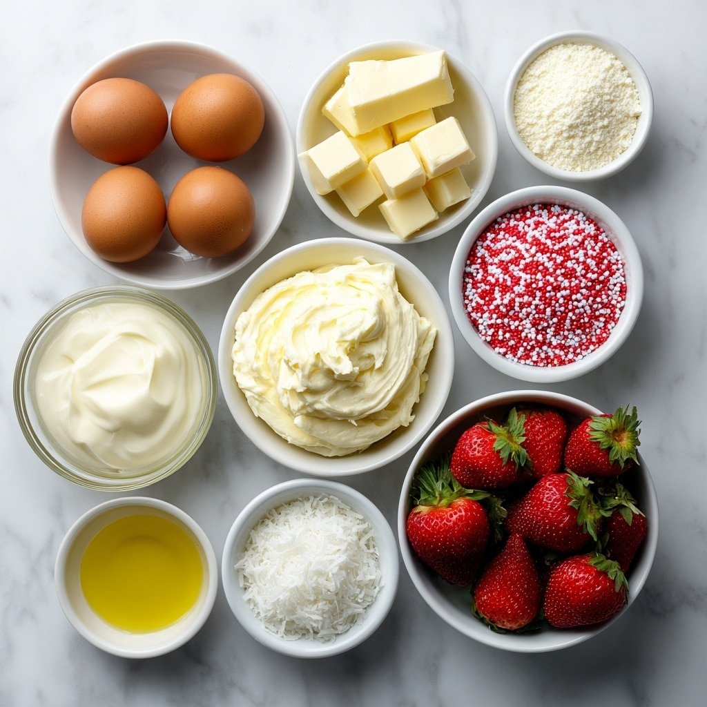 Strawberry Cake Balls with White Chocolate Coating Recipe - Ingredients Image — Strawberry Cake Balls with White Chocolate Coating, strawberry cake balls, white chocolate cake truffles, easy strawberry dessert, festive cake ball recipe