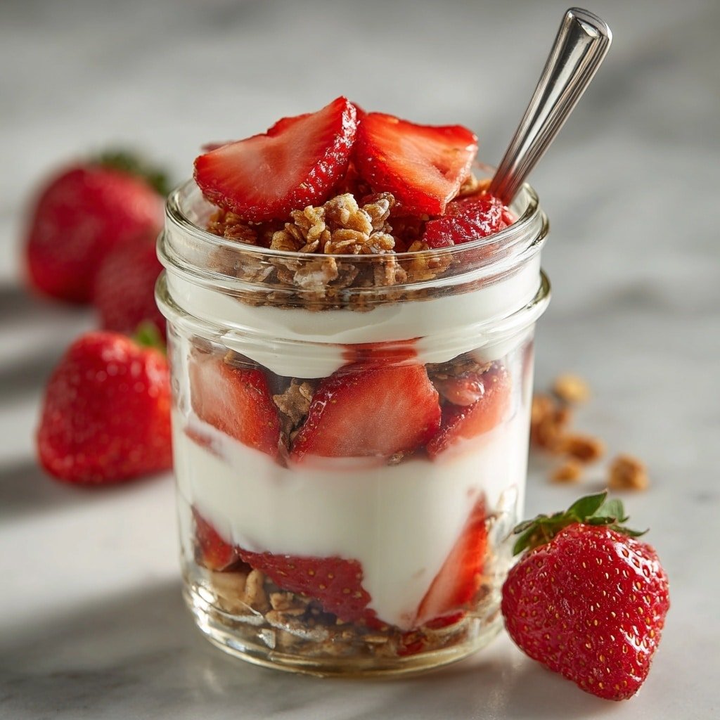 Easy Strawberry Parfaits with Yogurt and Granola Recipe - Article Image 1 — Easy Strawberry Parfaits with Yogurt and Granola, healthy strawberry parfaits, quick breakfast parfaits, layered fruit yogurt recipes, simple dessert parfaits