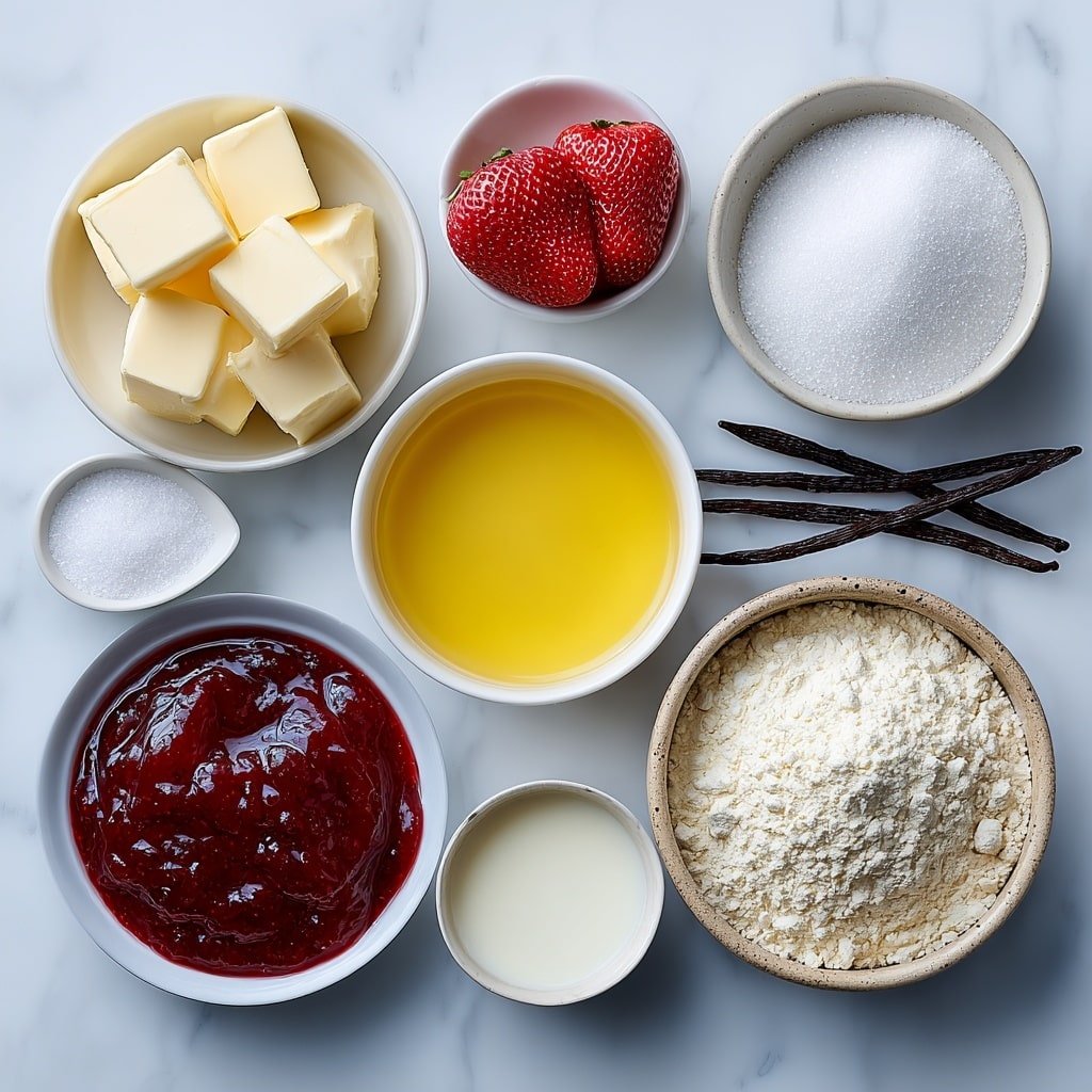 Strawberry Shortbread Cookies with Heart Shape Recipe - Ingredients Image — Strawberry Shortbread Cookies with Heart Shape, delicious shortbread cookies, easy strawberry cookie recipe, homemade heart-shaped cookies, light and buttery cookies