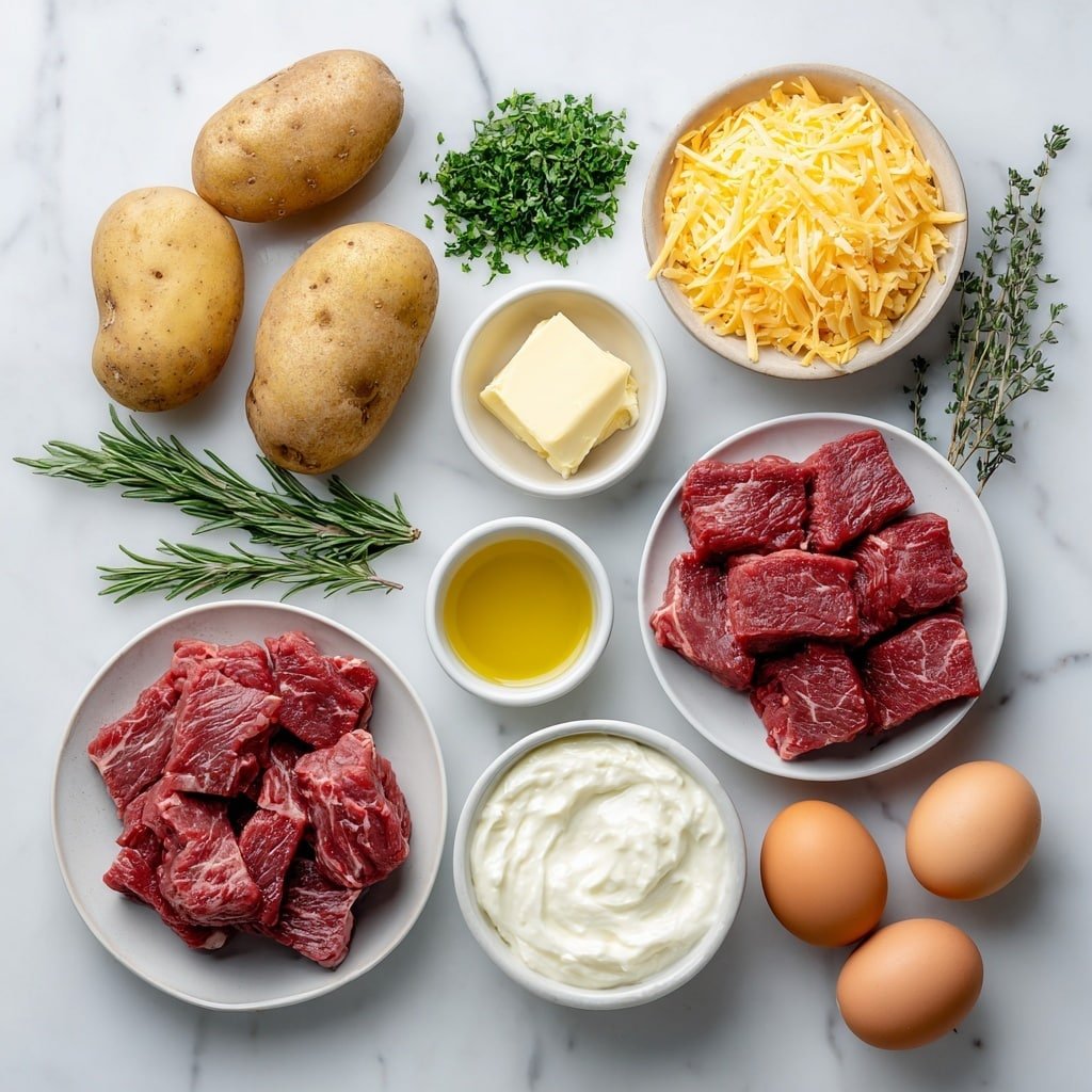 Grilled Steak Bite Loaded Potatoes Recipe - Ingredients Image — Grilled Steak Bite Loaded Potatoes, loaded potato recipes with steak, easy grilled steak potatoes, flavorful loaded potato dishes, smoky steak and potato night