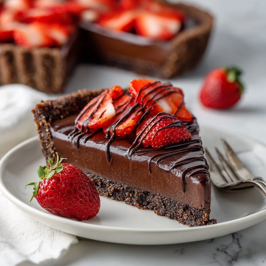 Dark Chocolate Strawberry Tart Recipe - Article Image 1 — Dark Chocolate Strawberry Tart, chocolate strawberry tart, homemade chocolate tart, fruit tart recipes, elegant dessert recipes