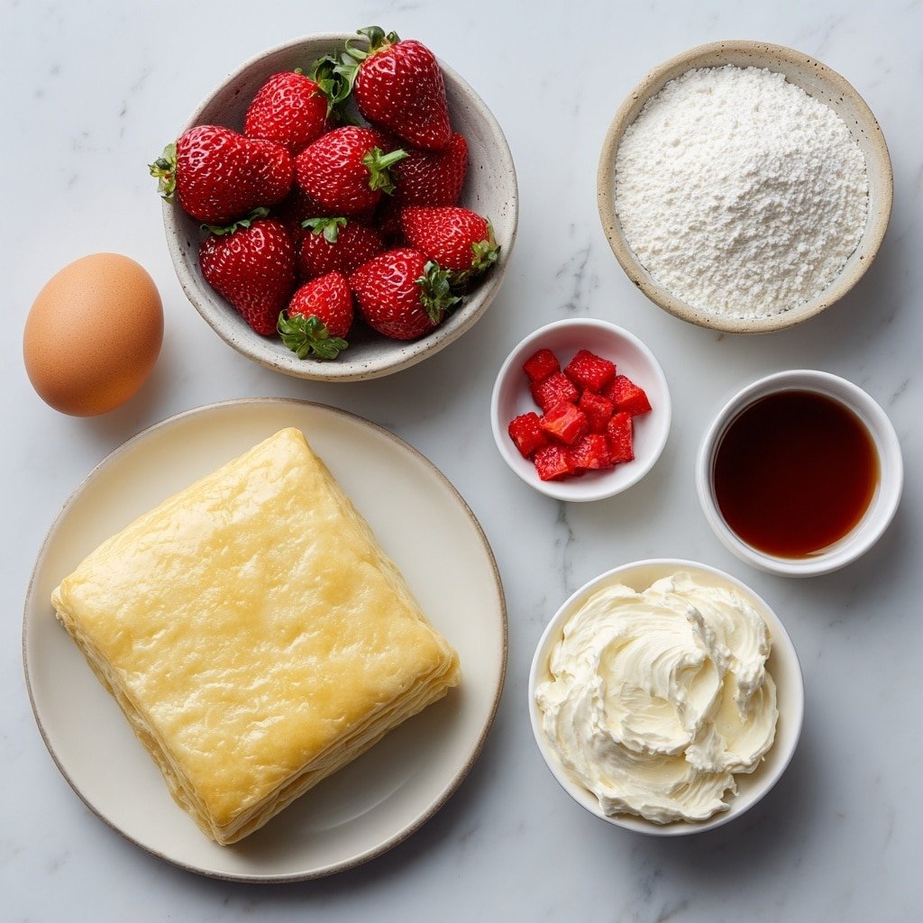 Strawberry Puff Pastry Danish Recipe - Ingredients Image — Strawberry Puff Pastry Danish, strawberry Danish pastry, puff pastry dessert recipes, fruity pastry ideas, easy brunch pastry recipes