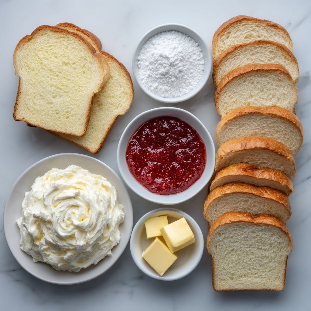 Fried Strawberry Cheesecake Sandwiches Recipe - Ingredients Image — Fried Strawberry Cheesecake Sandwiches, dessert sandwiches, fried cheesecake recipes, strawberry-filled treats, easy breakfast dessert