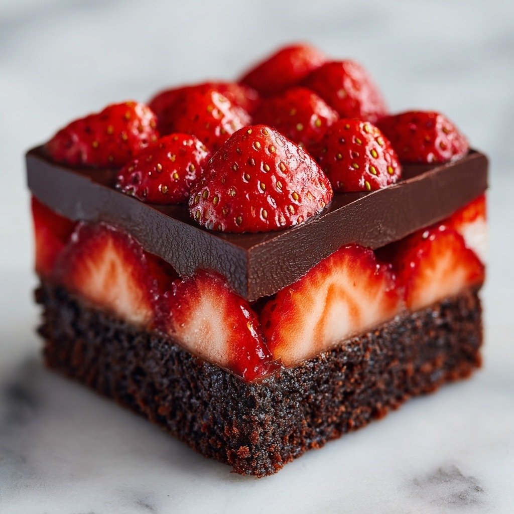 Chocolate Strawberry Brownie Bars Recipe - Article Image 2 — Chocolate Strawberry Brownie Bars, chocolate strawberry dessert, easy brownie bar recipe, fruity chocolate dessert, no-bake brownie treats