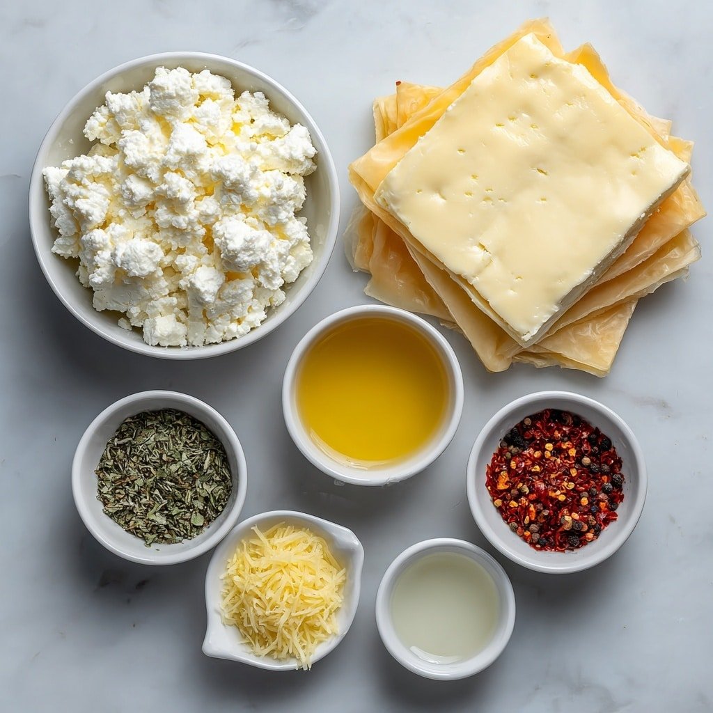 Oven-Fried Feta Rolls with Chili Honey Recipe - Ingredients Image — Oven-Fried Feta Rolls with Chili Honey, Mediterranean appetizer with feta and phyllo, easy baked feta snacks, spicy honey dip, cheesy oven-baked rolls