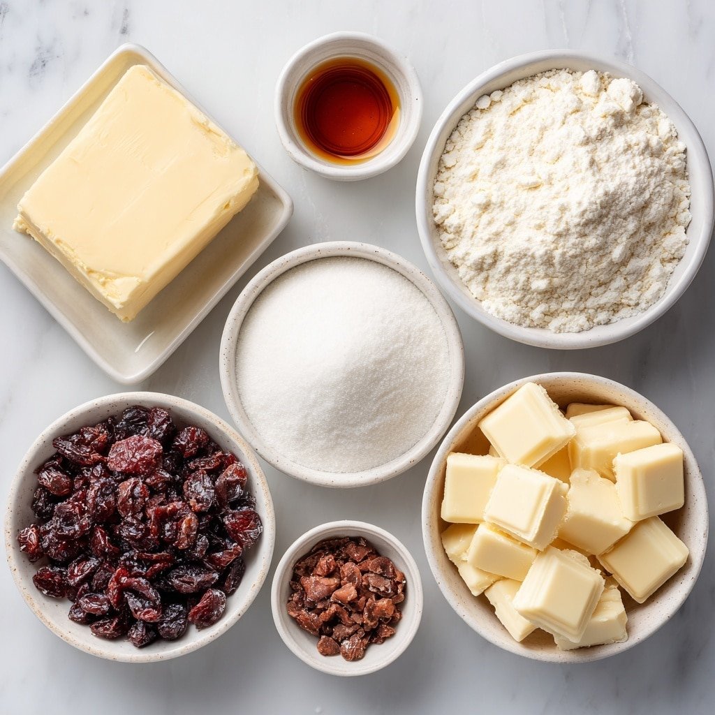 Cranberry Shortbread Cookies Recipe - Ingredients Image — Cranberry Shortbread Cookies, easy shortbread cookie recipe, holiday cranberry cookies, buttery cranberry cookies, festive shortbread treats