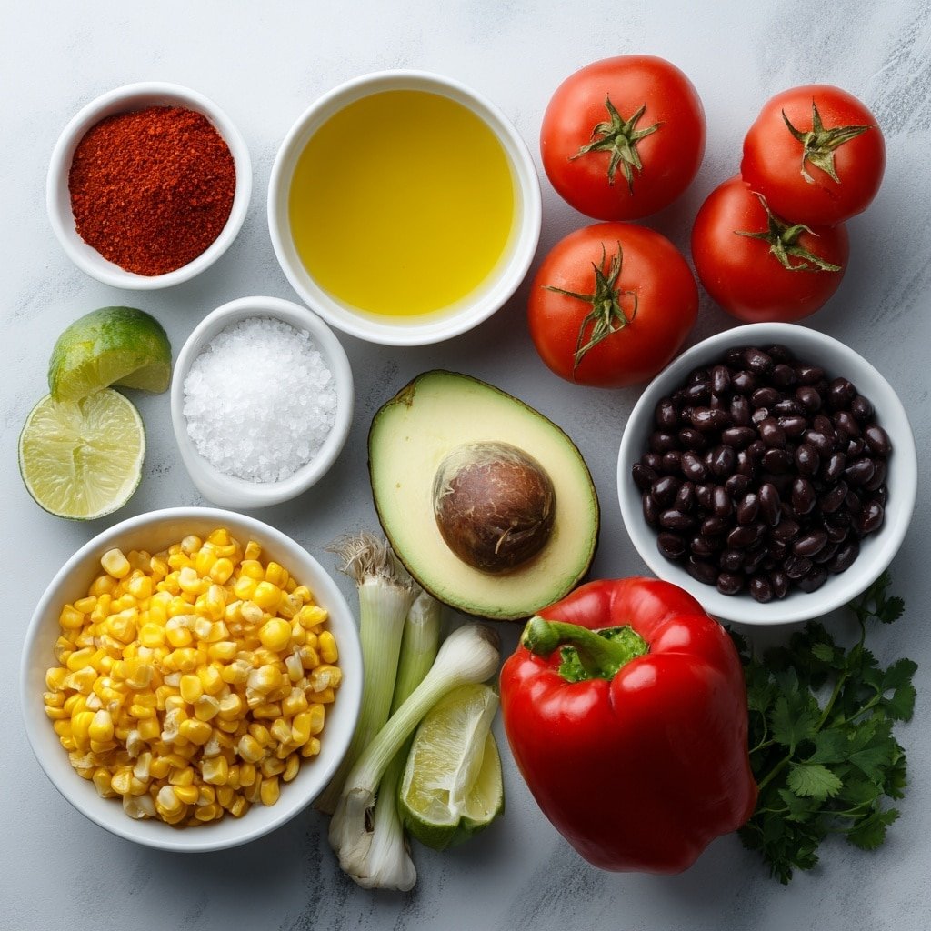 Black Bean Corn Salad with Lime Dressing Recipe - Ingredients Image — Black Bean Corn Salad with Lime Dressing, colorful summer salads, easy vegetarian salad recipes, healthy Latin-inspired salads, quick summer vegetable salads