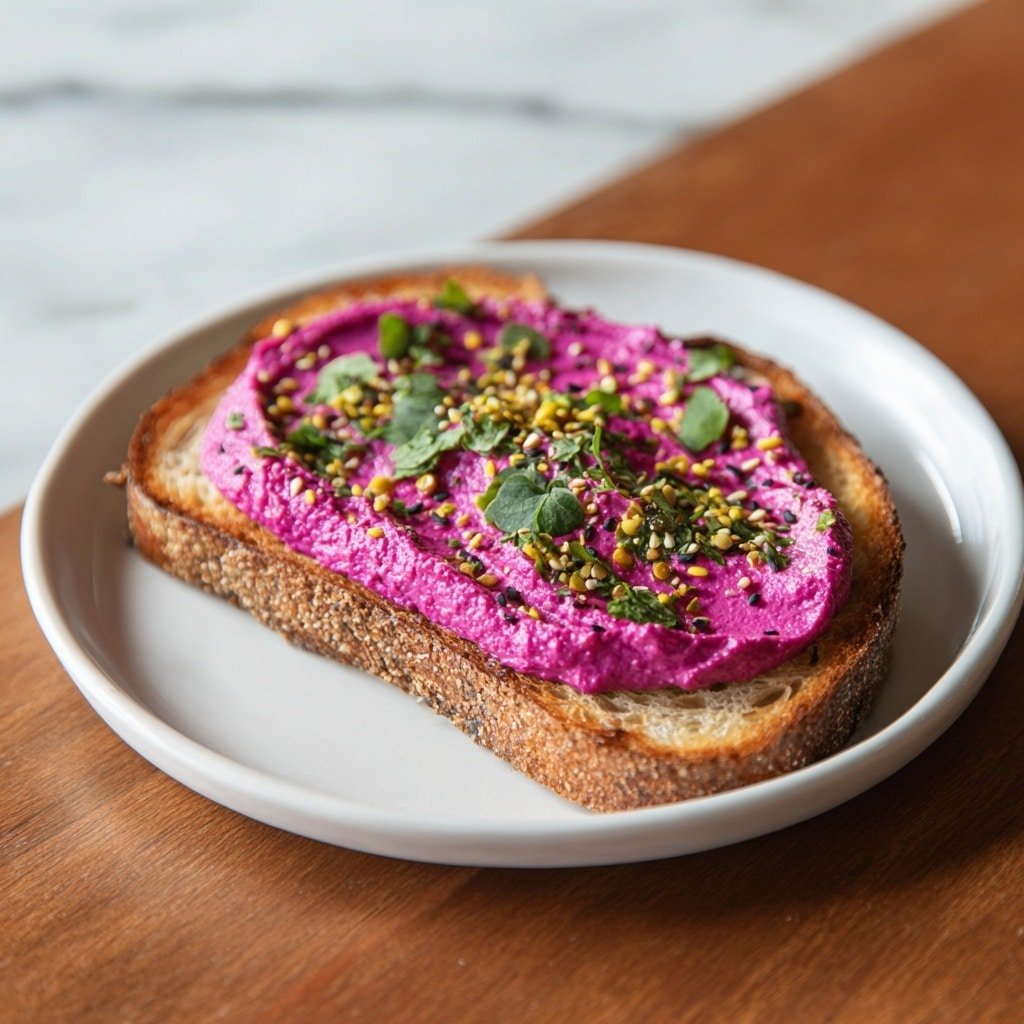Pink Beet Hummus Toast Recipe - Article Image 2 — Pink Beet Hummus Toast, healthy beet hummus dish, vibrant toast recipe, easy vegetarian snack, colorful summer appetizer