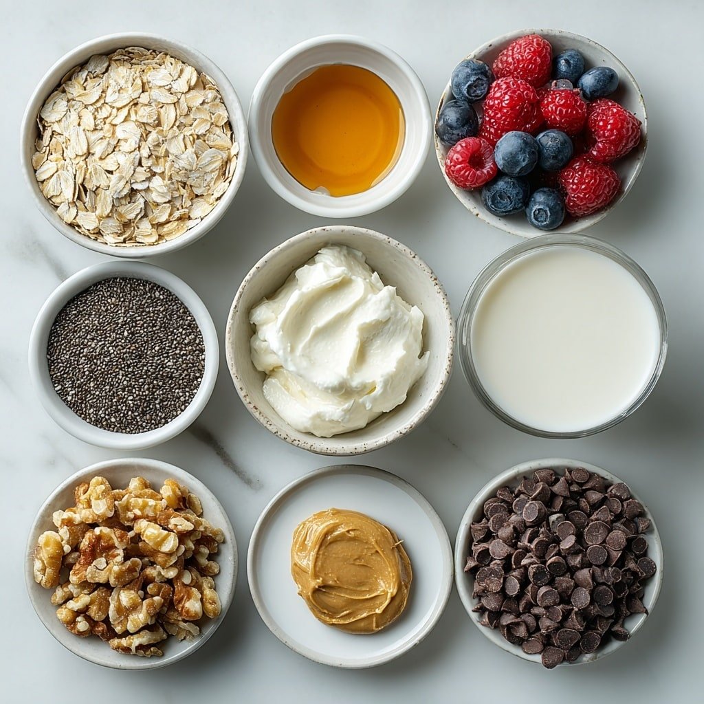 Chocolate Brownie Overnight Oats Recipe - Ingredients Image — Chocolate Brownie Overnight Oats, chocolate overnight oats recipe, healthy overnight oats with cocoa, easy chocolate breakfast, quick overnight oats with chia