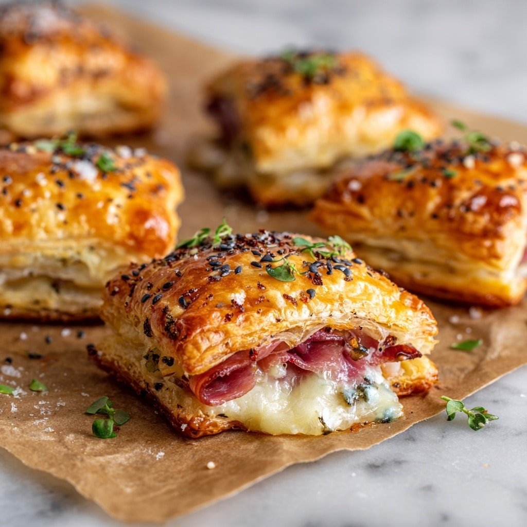 Ham and Cheese Puff Pastry Bites Recipe - Article Image 1 — Ham and Cheese Puff Pastry Bites, savory puff pastry appetizers, easy savory snack recipes, flaky ham and cheese parcels, quick party appetizer ideas