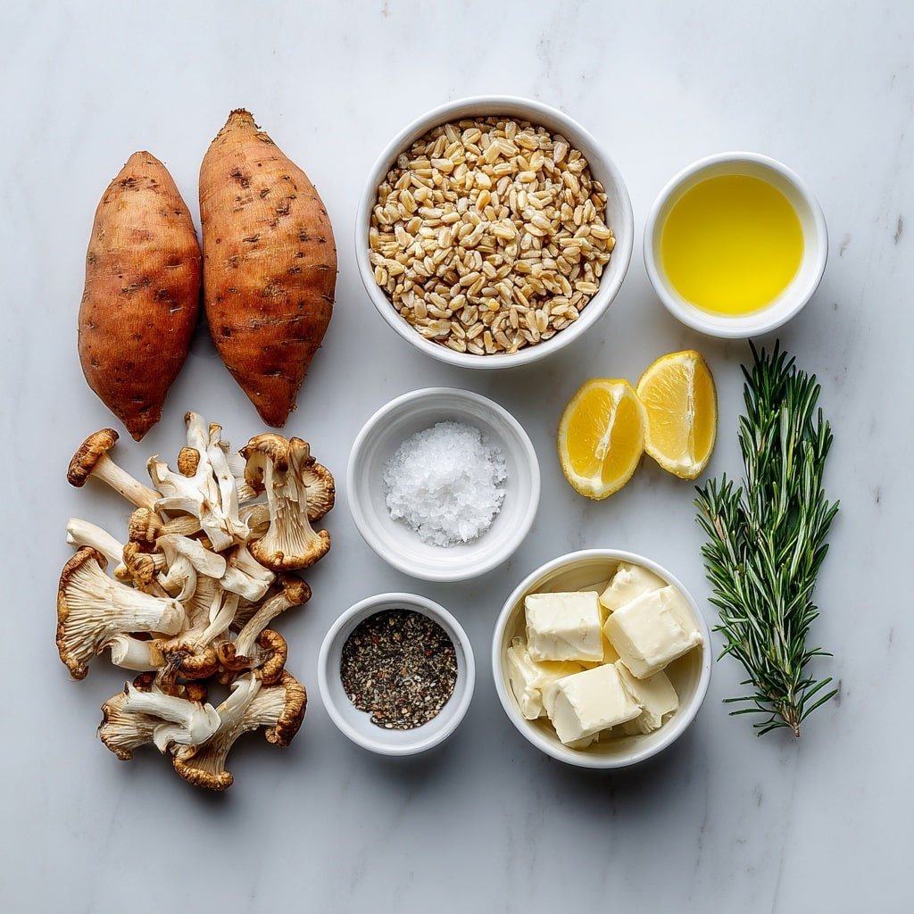 Creamy Mushroom Stuffed Sweet Potatoes Recipe - Ingredients Image — Creamy Mushroom Stuffed Sweet Potatoes, stuffed sweet potato recipes, healthy mushroom sweet potatoes, savory stuffed sweet potatoes, comforting sweet potato dinner