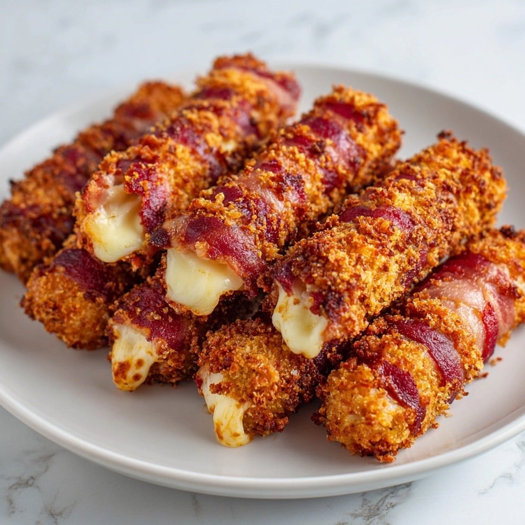 Crispy Bacon-Wrapped Mozzarella Sticks Recipe - Article Image 2 — Crispy Bacon-Wrapped Mozzarella Sticks, bacon-wrapped cheese snacks, mozzarella stick recipes, cheesy bacon appetizers, easy appetizer recipes