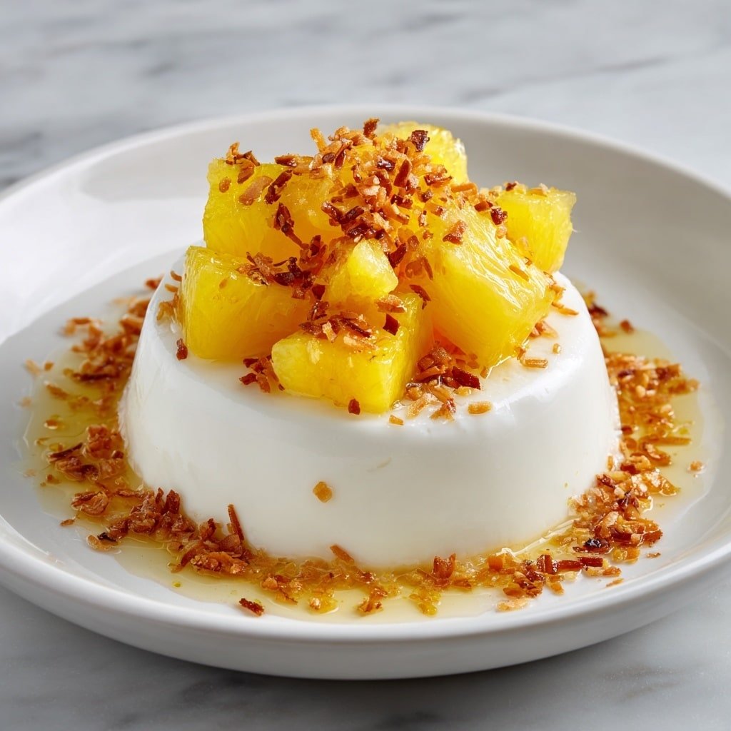 Coconut Cream Panna Cotta with Pineapple Recipe - Article Image 2 — Coconut Cream Panna Cotta with Pineapple, tropical panna cotta dessert, easy coconut panna cotta, fruity pineapple dessert, creamy coconut pudding
