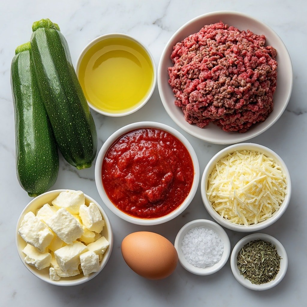 Low-Carb Zucchini Lasagna Recipe - Ingredients Image — Low-Carb Zucchini Lasagna, healthy zucchini lasagna, low-carb pasta alternative, keto zucchini lasagna, zucchini lasagna recipe