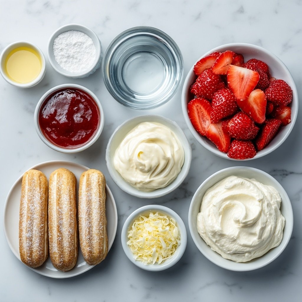 Strawberry Tiramisu Dessert Recipe - Ingredients Image — Strawberry Tiramisu, Strawberry Tiramisu Dessert, Easy Strawberry Tiramisu, No-Bake Strawberry Tiramisu, Italian Strawberry Dessert