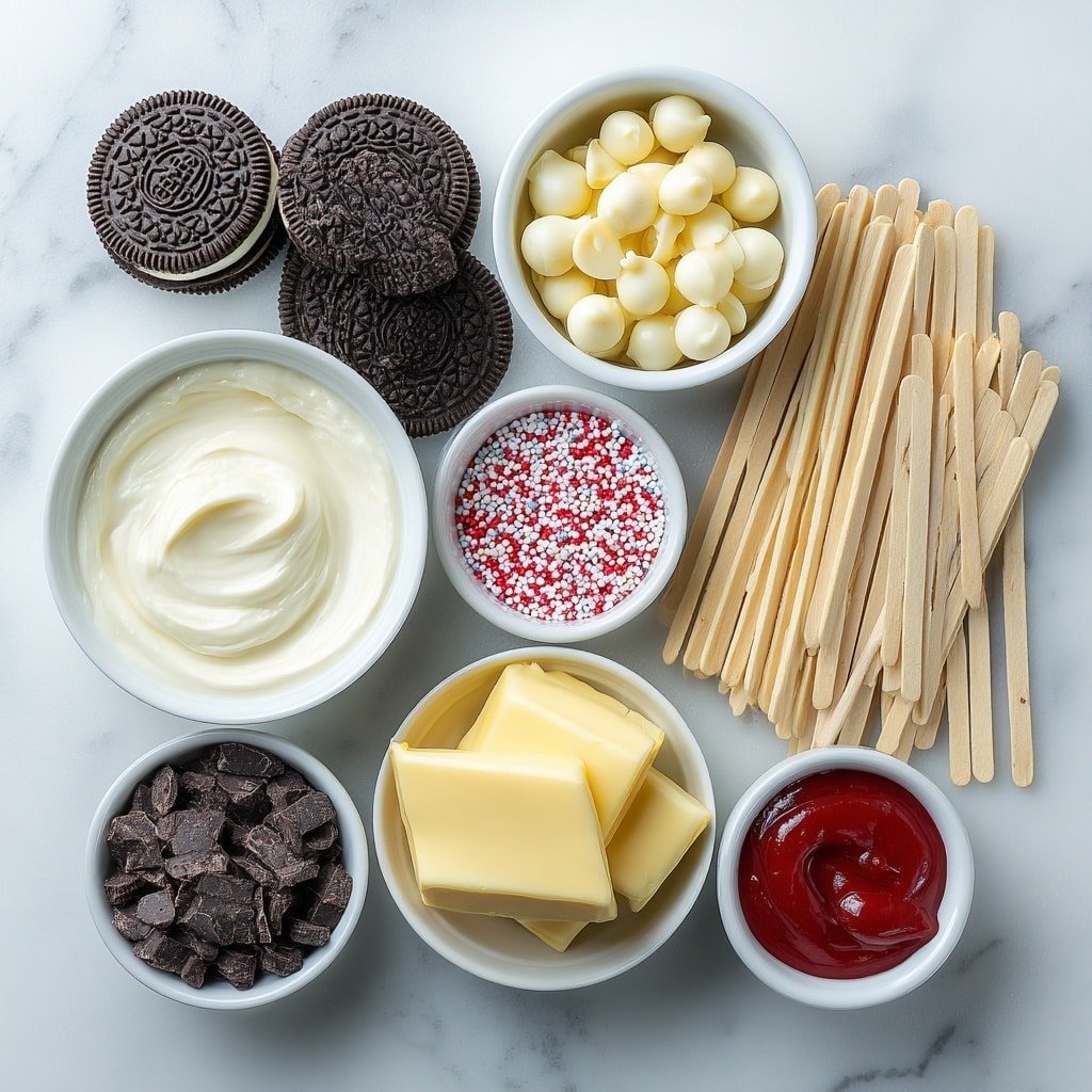 Valentine's Day Oreo Lollipop Pops Recipe - Ingredients Image — Valentine's Day Oreo Lollipop Pops, Oreo lollipop treats, Valentine's Day chocolate lollipops, easy Oreo candy pops, homemade Valentine's gift ideas
