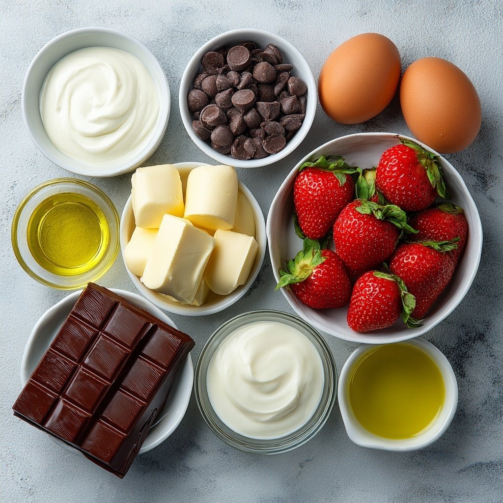 Chocolate Strawberry Brownie Bars Recipe - Ingredients Image — Chocolate Strawberry Brownie Bars, chocolate strawberry dessert, easy brownie bar recipe, fruity chocolate dessert, no-bake brownie treats