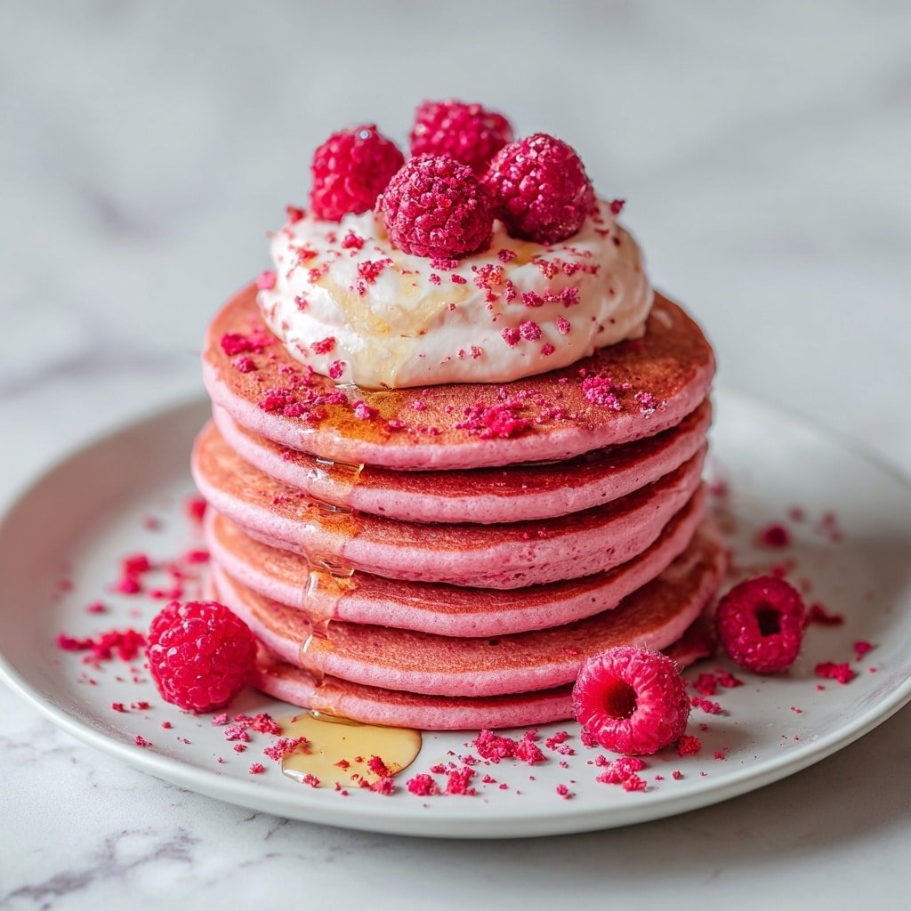 Pink Galentines Pancake Stack Recipe - Article Image 1 — Pink Galentines Pancake Stack ,Valentine’s Day brunch pancakes, pink breakfast recipe, easy colorful pancake recipe, festive pancake stack
