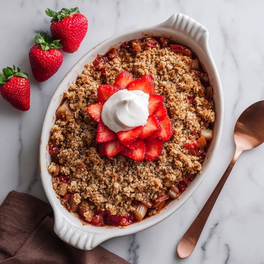 Strawberry Rhubarb Crisp Recipe - Article Image 2 — Strawberry Rhubarb Crisp, Strawberry Rhubarb Crisp Recipe, how to make strawberry rhubarb crisp, easy strawberry rhubarb dessert, healthy strawberry rhubarb crisp