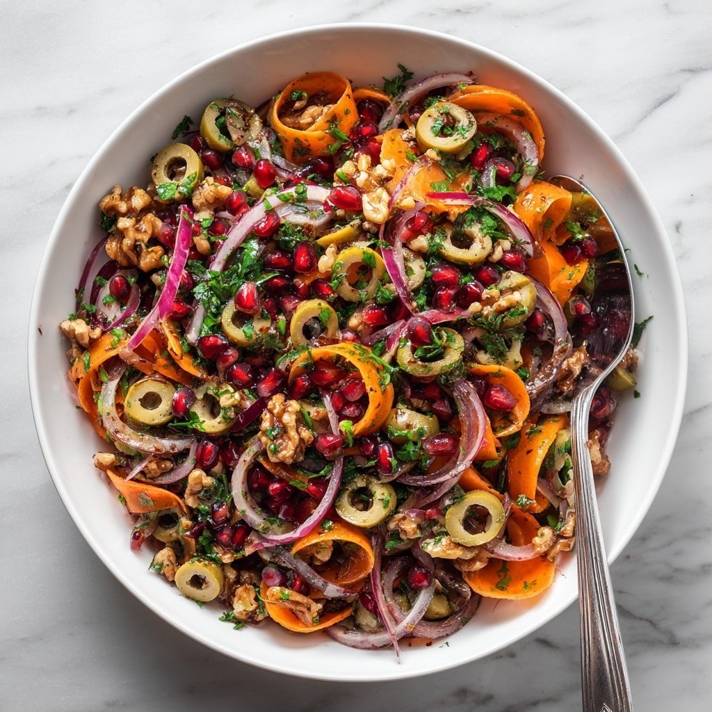 Olive Pomegranate Walnut Salad Recipe - Article Image 2 — Olive Pomegranate Walnut Salad, Healthy colorful salad ideas, Easy Mediterranean salad, Vibrant fruit and nut salad, Quick veggie and fruit salad