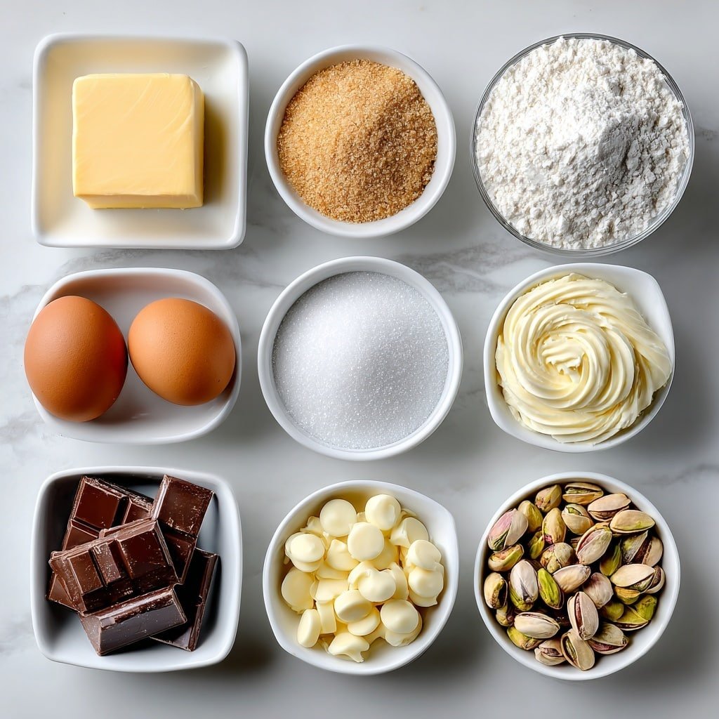 Pistachio Cream Cookies Recipe - Ingredients Image — Pistachio Cream Cookies, pistachio filled cookies, easy cookie recipes, buttery nut cookies, chocolate pistachio treats