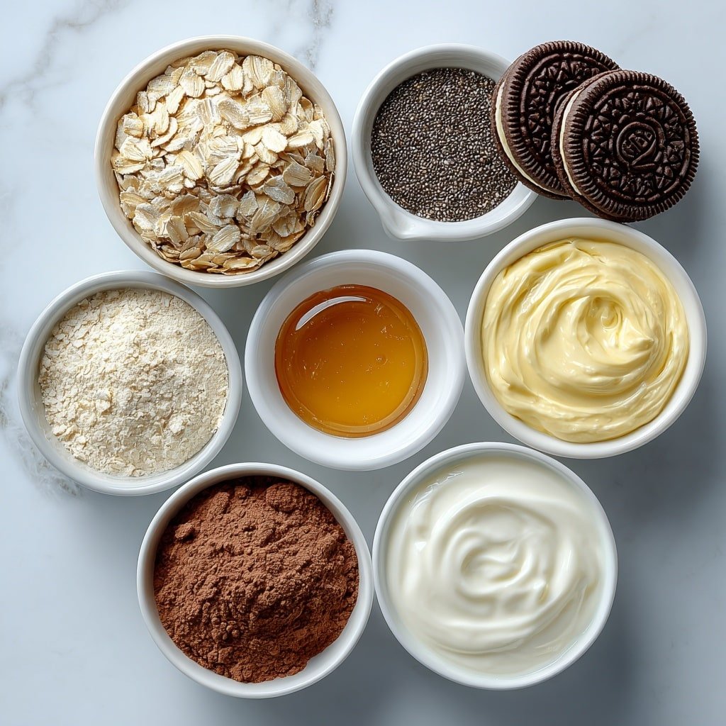 Oreo Overnight Oats Smoothie Recipe - Ingredients Image — Oreo Overnight Oats Smoothie, overnight oats with Oreo, healthy Oreo breakfast, chocolate cookie oats, easy overnight oats recipe
