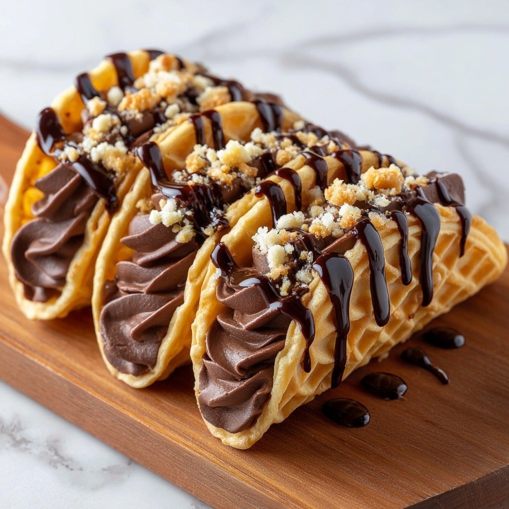 Homemade Chocolate Ice Cream Tacos Recipe - Article Image 2 — Homemade Chocolate Ice Cream Tacos, chocolate ice cream dessert, crispy waffle ice cream tacos, easy homemade ice cream treats, fun summer desserts