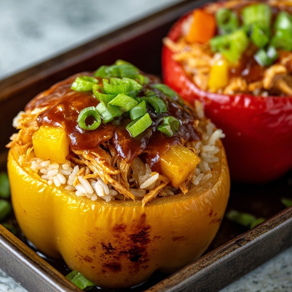 Teriyaki Pineapple Chicken Stuffed Peppers Recipe - Article Image 2 — Teriyaki Pineapple Chicken Stuffed Peppers, stuffed peppers with chicken and pineapple, easy teriyaki chicken stuffed peppers, healthy stuffed pepper recipes, flavorful stuffed peppers