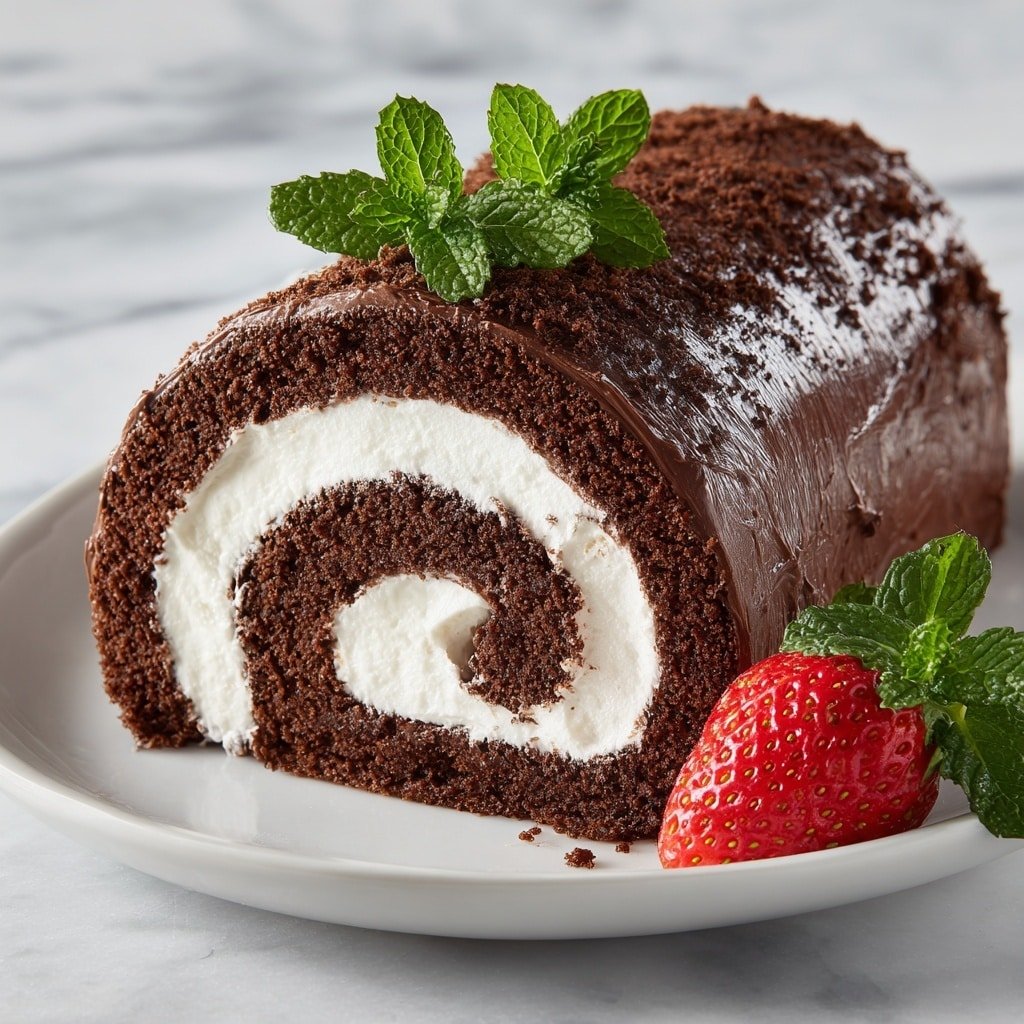 Vegan Chocolate Swiss Roll Recipe - Article Image 1 — Vegan Chocolate Swiss Roll, vegan chocolate sponge cake, dairy-free Swiss roll, vegan dessert ideas, chocolate Swiss roll recipe