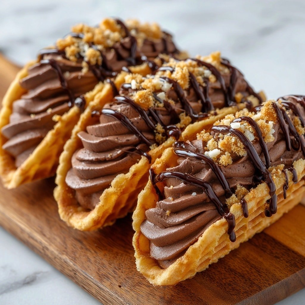 Homemade Chocolate Ice Cream Tacos Recipe - Article Image 1 — Homemade Chocolate Ice Cream Tacos, chocolate ice cream dessert, crispy waffle ice cream tacos, easy homemade ice cream treats, fun summer desserts