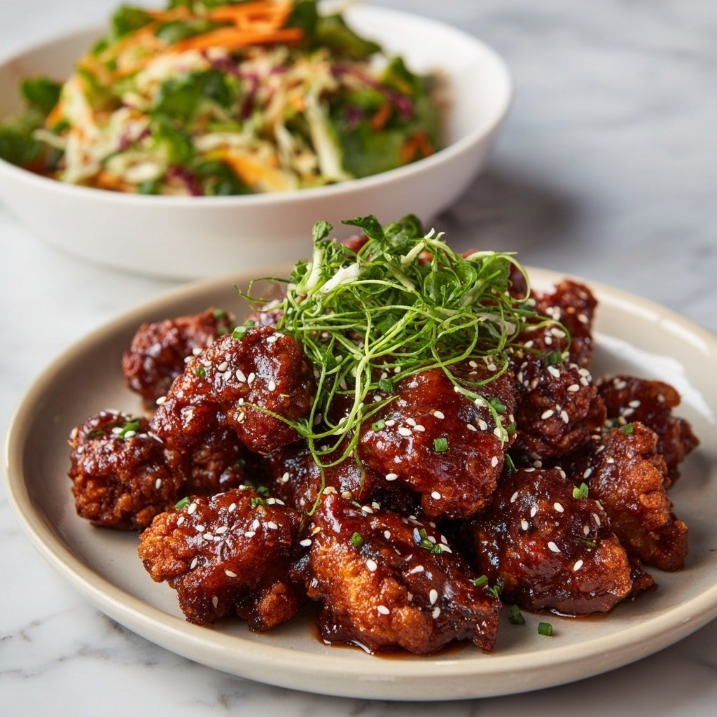 Korean Fried Chicken with Spicy Yangnyeom Sauce Recipe - Article Image 1 — Korean Fried Chicken with Spicy Yangnyeom Sauce, Korean fried chicken recipe, spicy Korean chicken, crispy Korean chicken, Yangnyeom sauce recipe