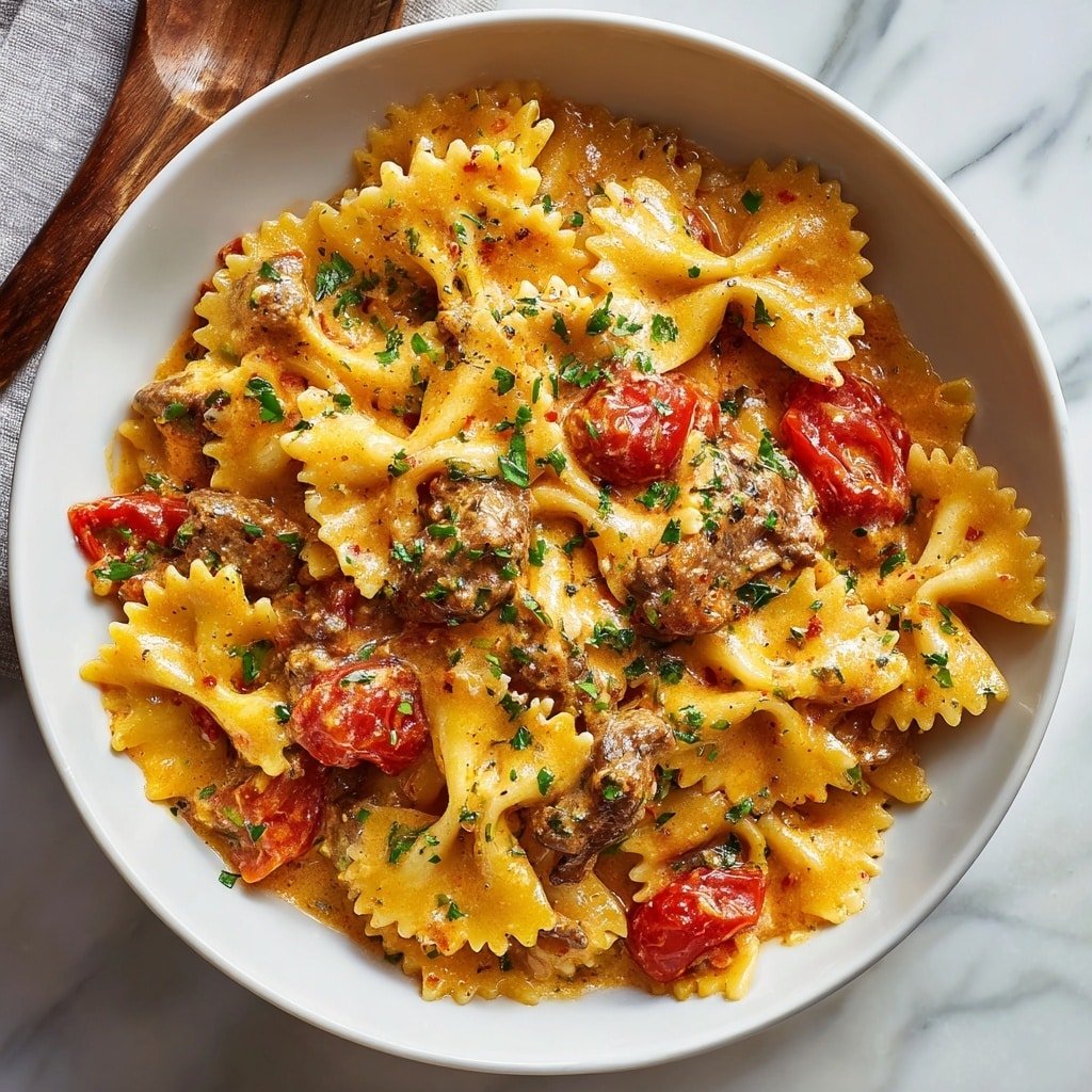 Creamy Velveeta Beef Bowtie Pasta Recipe - Article Image 1 — Creamy Velveeta Beef Bowtie Pasta, creamy pasta with beef and Velveeta, quick cheesy beef pasta recipe, comforting pasta dinner ideas, easy weeknight pasta