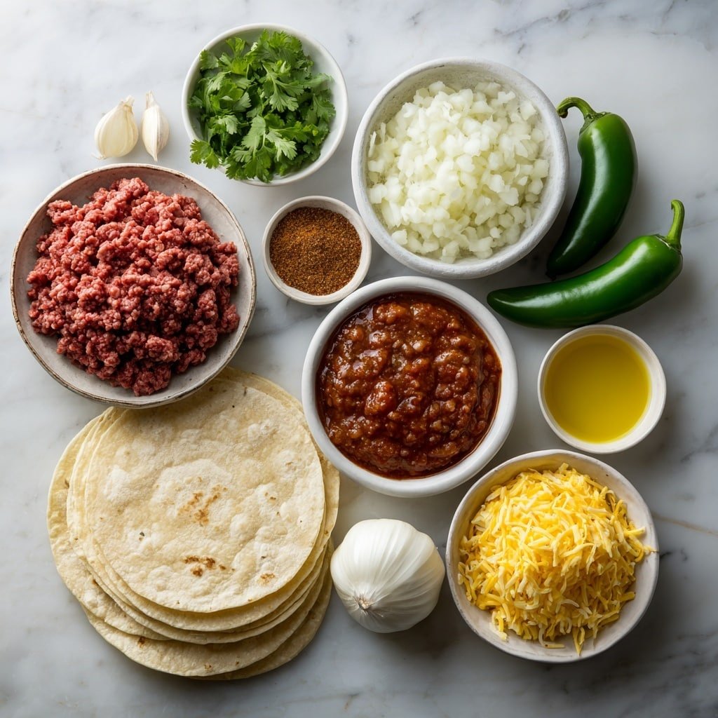 Crispy Beef Chimichangas Recipe - Ingredients Image — Crispy Beef Chimichangas, beef chimichangas, Tex-Mex chimichangas, easy beef chimichangas, crispy beef wraps