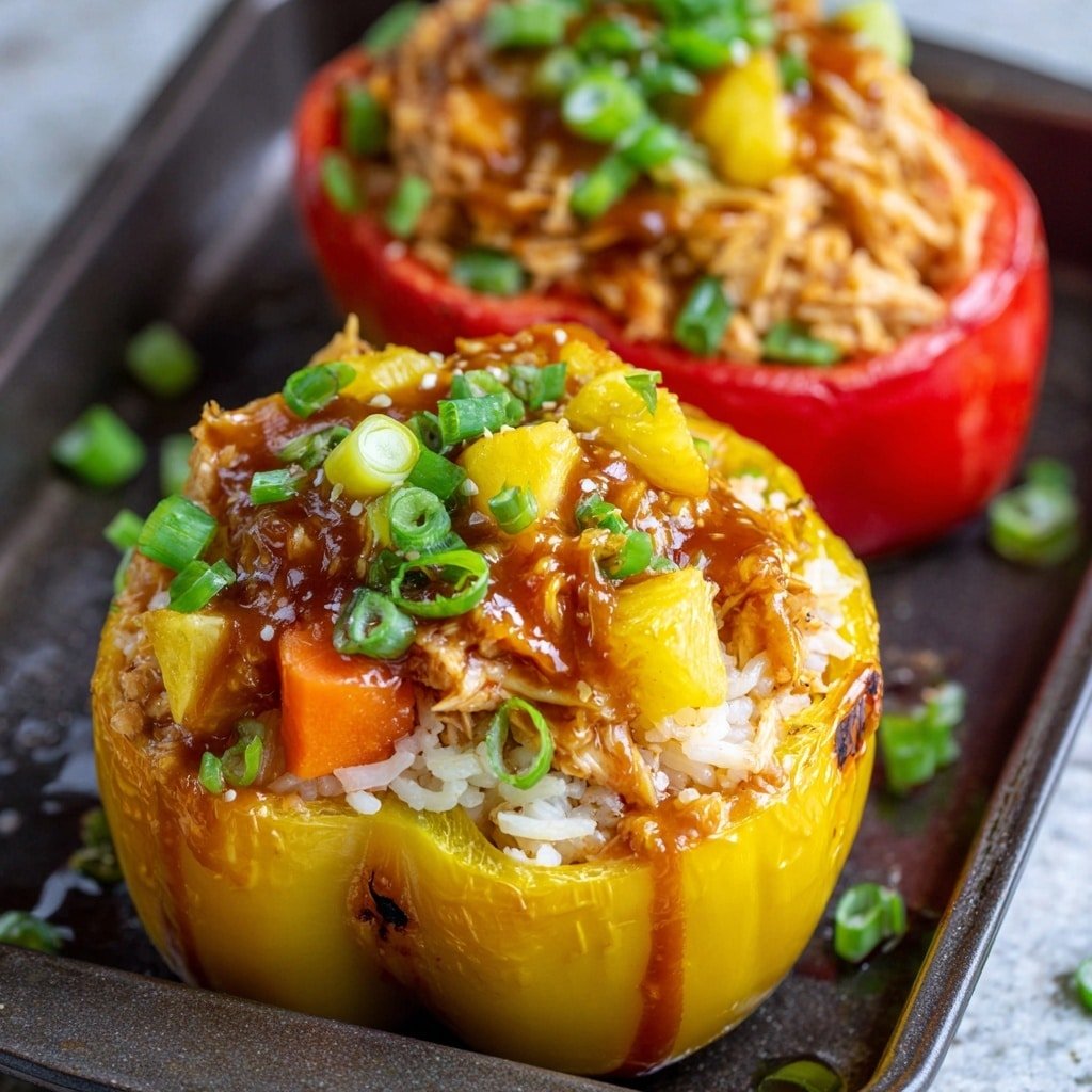 Teriyaki Pineapple Chicken Stuffed Peppers Recipe - Article Image 1 — Teriyaki Pineapple Chicken Stuffed Peppers, stuffed peppers with chicken and pineapple, easy teriyaki chicken stuffed peppers, healthy stuffed pepper recipes, flavorful stuffed peppers