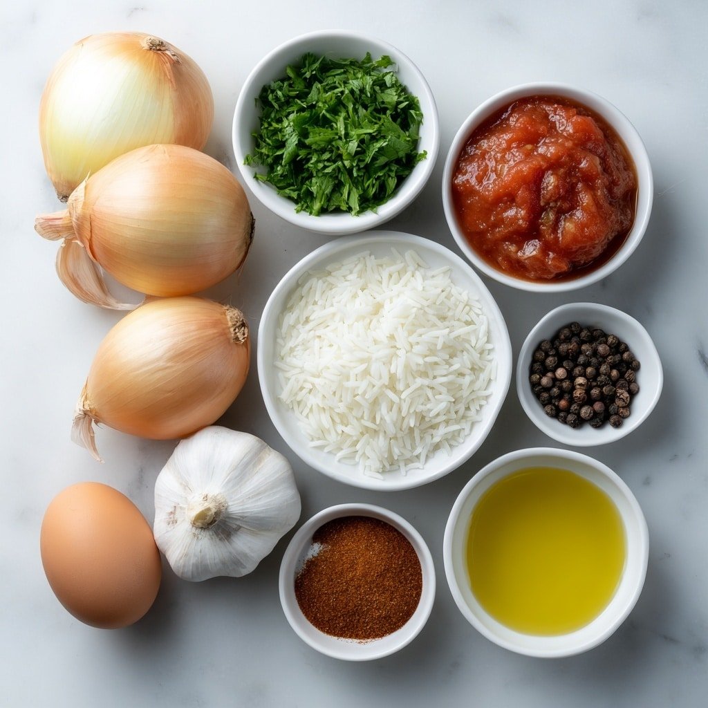 Greek Stuffed Onions Recipe - Ingredients Image — Greek Stuffed Onions, Greek Stuffed Onions recipe, Greek stuffed onion dish, Mediterranean stuffed onion recipe, hearty stuffed onion dinner