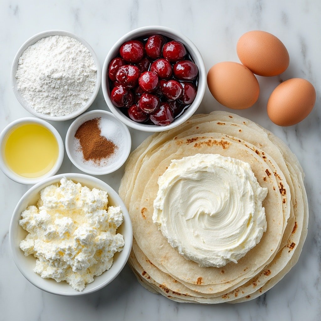 Cherry Cheesecake Chimichangas Recipe - Ingredients Image — Cherry Cheesecake Chimichangas, Cherry Cheesecake Chimichangas recipe, easy fried dessert recipes, cherry dessert ideas, indulgent chimichanga desserts