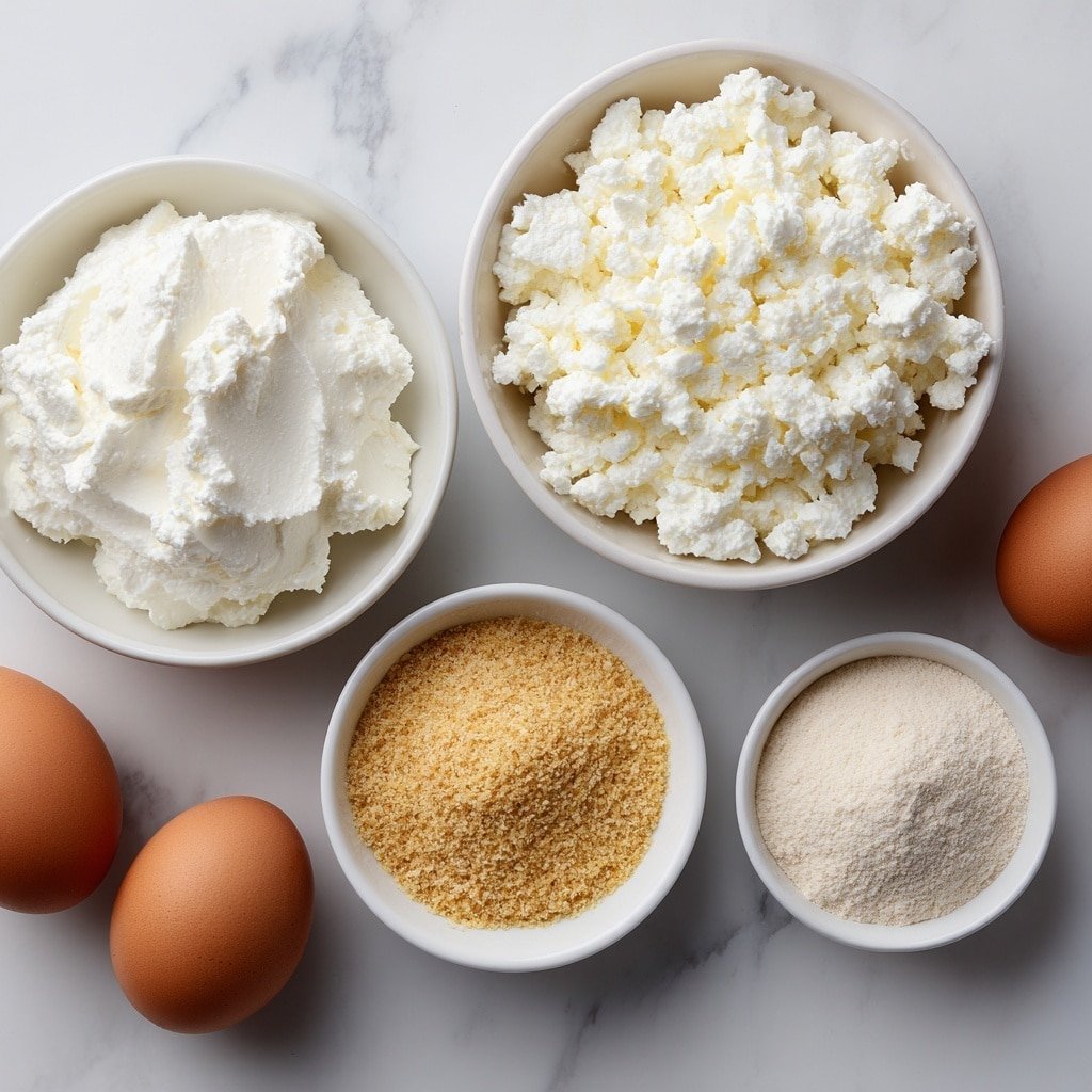 Flat lay of small white ceramic bowls with fresh small curd cottage cheese, a small white bowl of golden everything but the bagel seasoning, a small white bowl containing pale beige onion powder, and two whole brown eggs, all arranged in perfect symmetry and balanced proportions, placed on a clean white marble surface, soft natural light, photo taken with an iPhone, professional food photography style, fresh ingredients, white ceramic bowls, no bottles, no duplicates, no utensils, no packaging --ar 1:1 --v 7 --p m7354639359234015250 — Cottage Cheese Chips with Bagel Seasoning, healthy snack ideas, homemade snack recipes, savory chip recipes, easy oven-baked chips