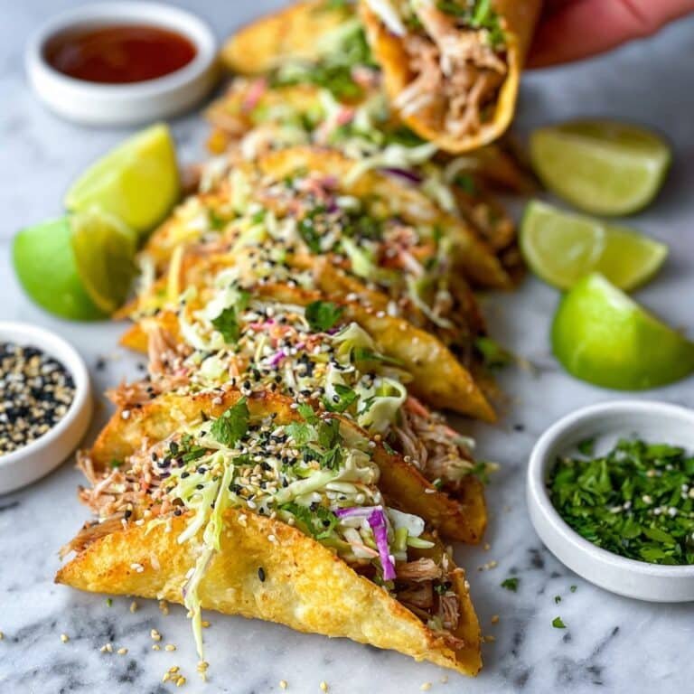 Chicken Wonton Tacos with Asian Slaw Recipe